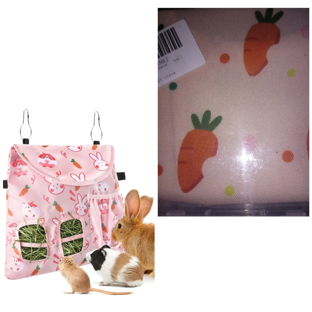 Bissap 2 Holes Hanging Hay Rabbit/Small Pet Feeder Hey Bag Carrot Print NWT